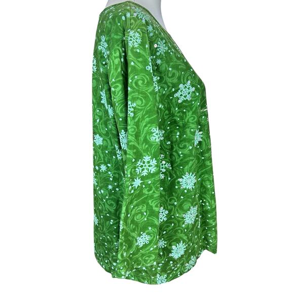 Collections Etc. Holiday Shirt Women Size XL Green Snowman Sequin Snowflake Top - Picture 4 of 12
